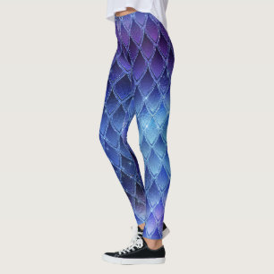 Leggings de Escala de Dragões com Gradiente Azul