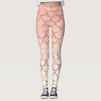 Leggings de Escala de Sereia Dourada de Ombre Rosa