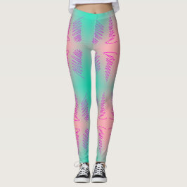 Leggings de Estampa Rosa Turquesa de Arte Abstrata