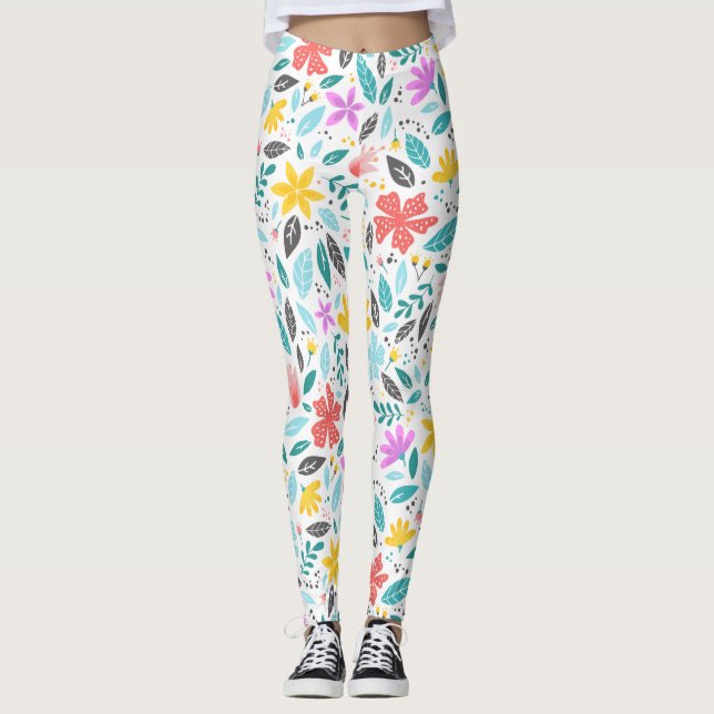 Leggings de Exercício com Padrão Floral Colorido (Frente)