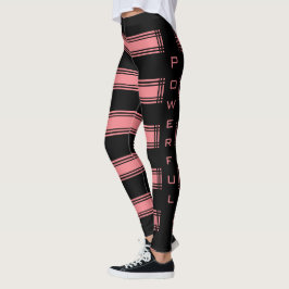 Leggings de faixa cor-de-rosa preta com texto