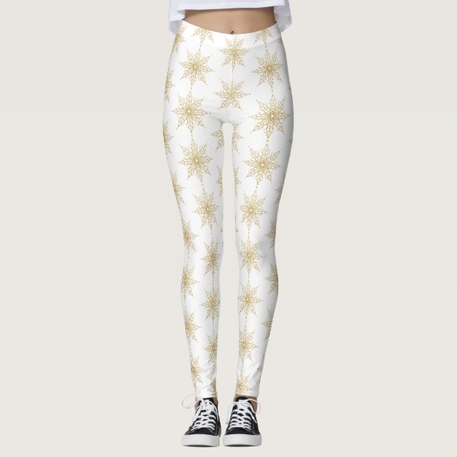 Leggings de Feriado Dourado com fenda de Neve (Frente)
