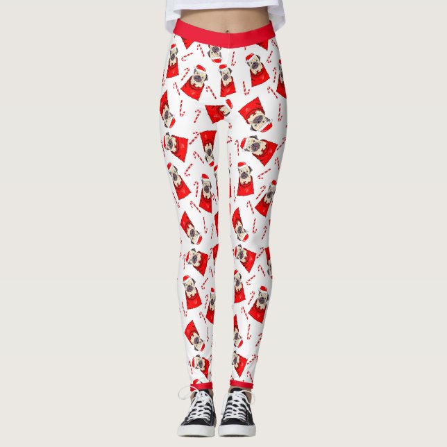 Leggings de Feriados de Papais noeis Pug & Candy C (Frente)