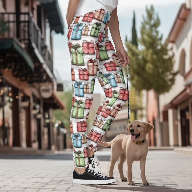 Leggings de Férias com Presentes Envoltos Rústicos (Criador carregado)