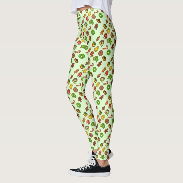 Leggings de Férias do Biscoito de Natal Verde (Esquerda)