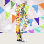 Leggings de festas celebram as calças de aniversár<br><div class="desc">É seu aniversário? Você quer celebrar uma conquista? Atingiu o seu objetivo? Celebre-o! Você pode alterar a cor de fundo se quiser & inserir o texto usando o modelo. Divirta-se!</div>