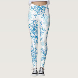 Leggings de flocos de neve brancos azuis divertido