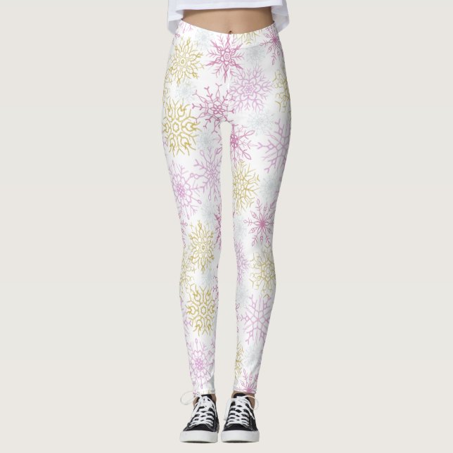Leggings de flocos de neve, cor-de-rosa, cintilant (Frente)
