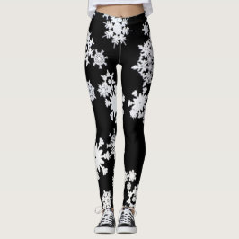 Leggings de flocos de neve preto e branco
