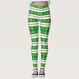 Leggings de flocos de neve vermelhos e verdes