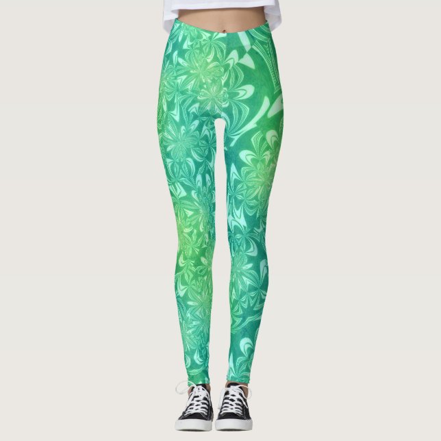 leggings de flores batidas verdes (Frente)