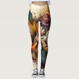 Leggings de flores bonitas de abstrato art