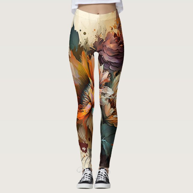 Leggings de flores bonitas de abstrato art (Frente)