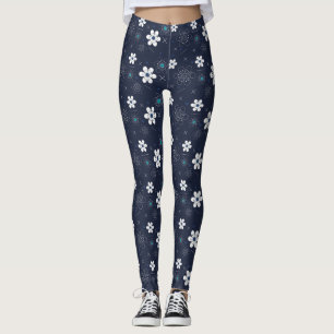 leggings de flores de inverno à meia-noite