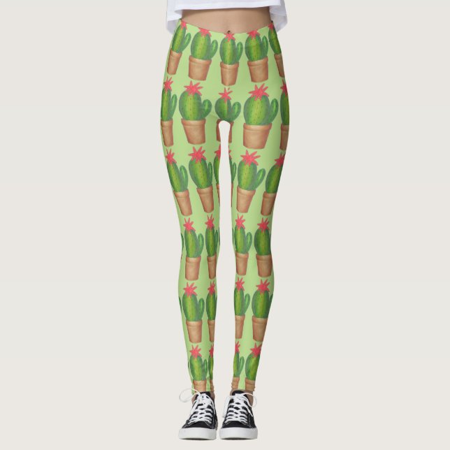 Leggings de Flores de Planta de Cactus Vermelhos (Frente)