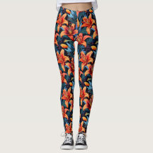 Leggings De Flores Do Tigre Vermelho Artístico Lil