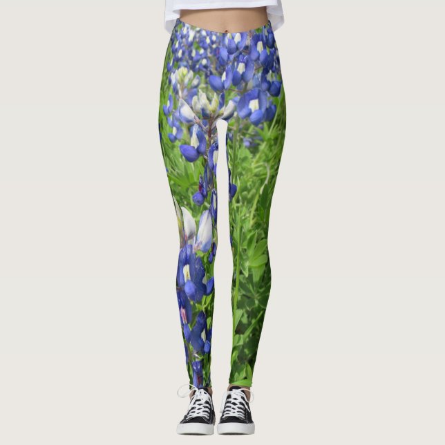 Leggings de flores silvestres do Texas Bluebonnet (Frente)