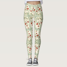 Leggings de flores vermelhas e pinheiros estilo ja