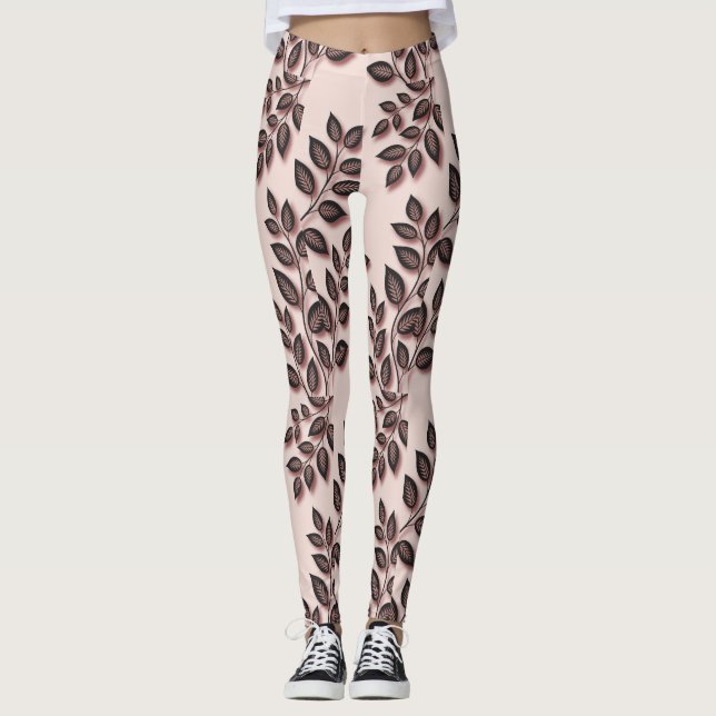 Leggings de folhas cor-de-rosa-bebê (Frente)