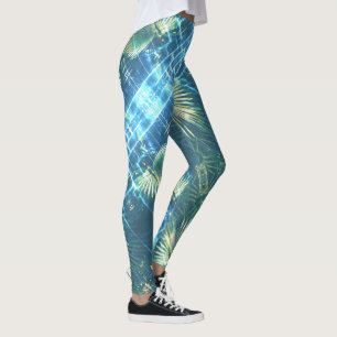 Leggings de folhas de árvores de palmeiras verdes 