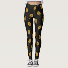 Leggings de folhas pretas e Ouros