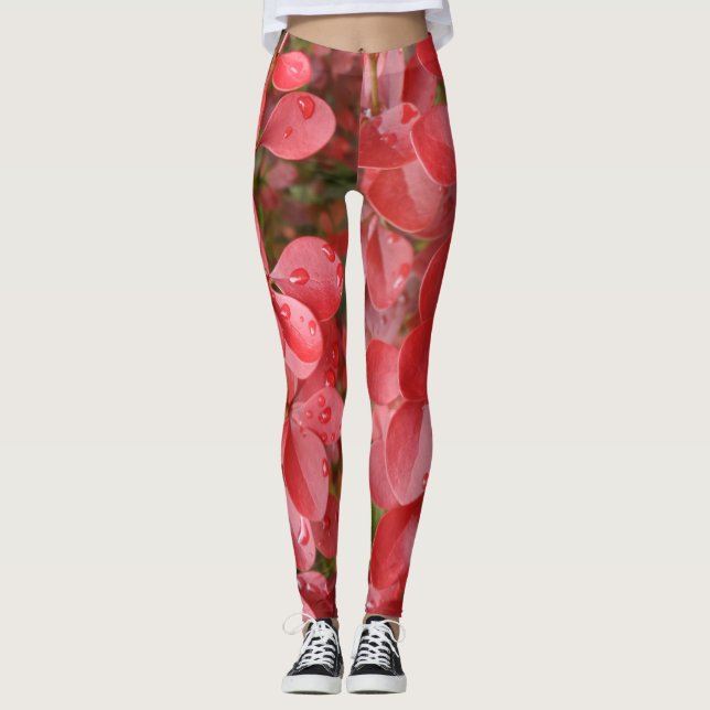 Leggings de folhas vermelhas (Frente)