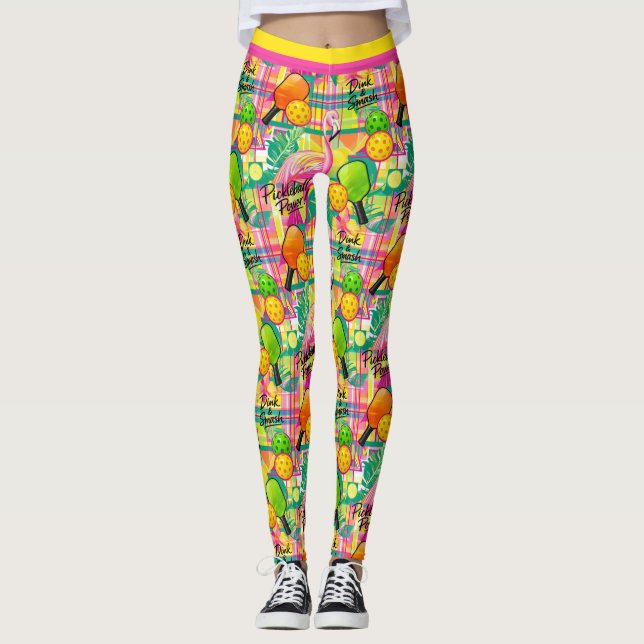 Leggings de Força de Pickleball Flamingo Tropical  (Frente)