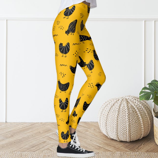 Leggings de frango preto-amarelo-bonito e divertid (Criador carregado)