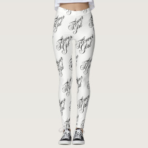 Leggings de Garotas Flores - Preto em Branco