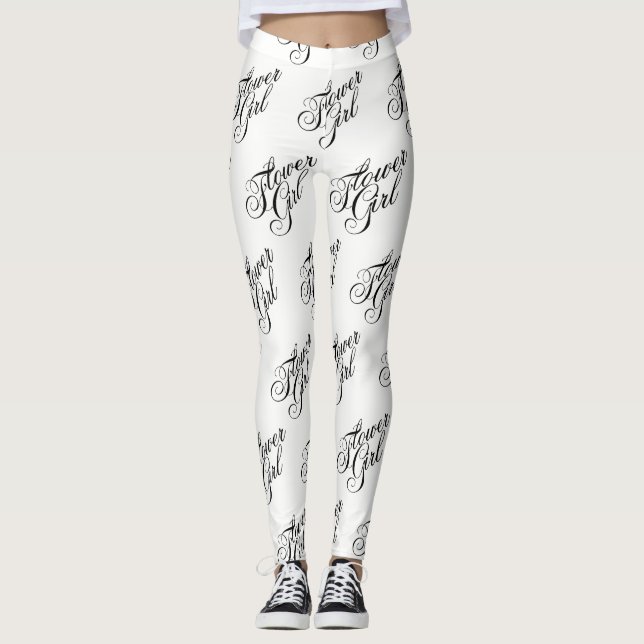 Leggings de Garotas Flores - Preto em Branco (Frente)