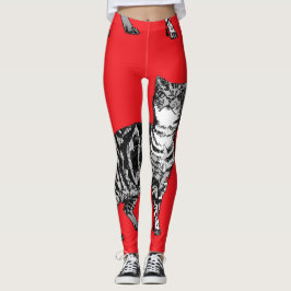 Leggings de Garotas Negras e Vermelhas de Gato Tab