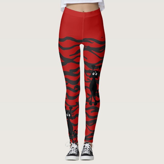 leggings de gatos pretos e vermelhos (Frente)