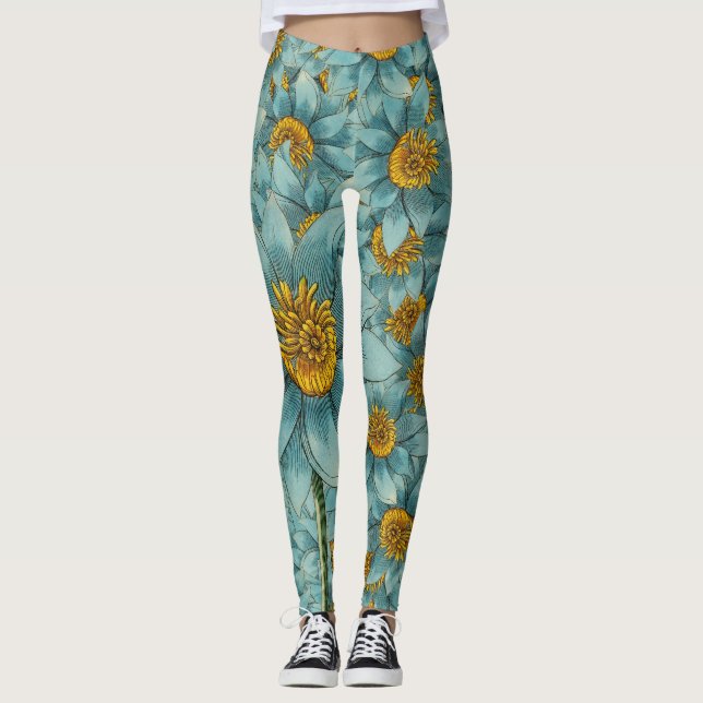 Leggings de girassol amarelo e lacrimejante (Frente)
