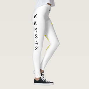 Leggings de girassol de flores brancas do Kansas
