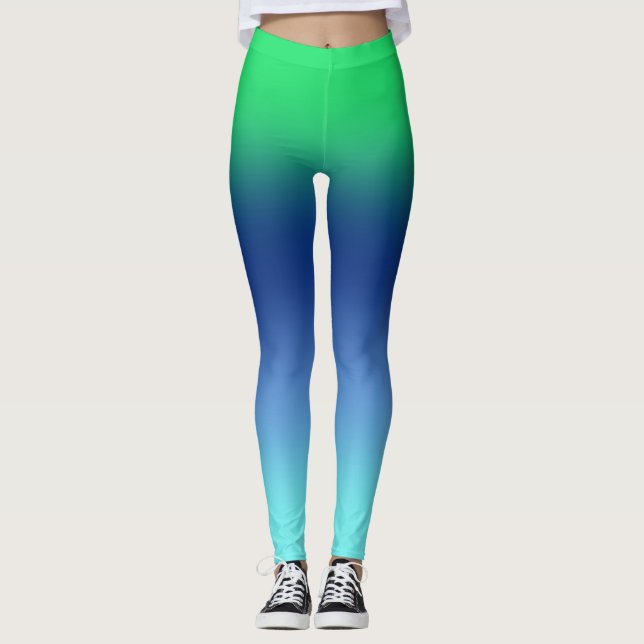 Leggings de gradiente Aqua Marinho Verde (Frente)