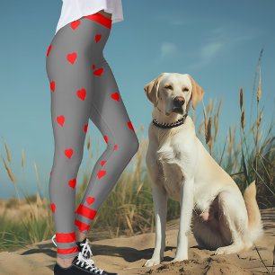 Leggings de Gym do Coração Vermelho cinza