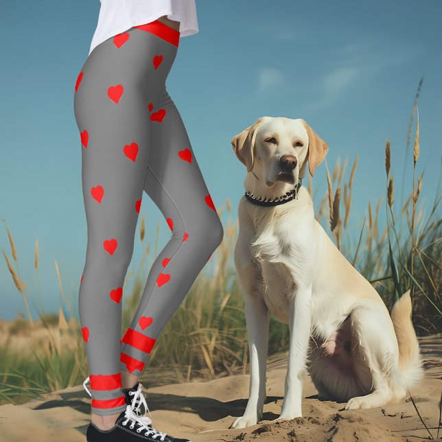 Leggings de Gym do Coração Vermelho cinza (Criador carregado)