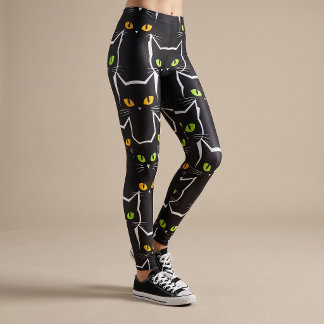 Leggings de Halloween de Gato Preto Calças de Yoga