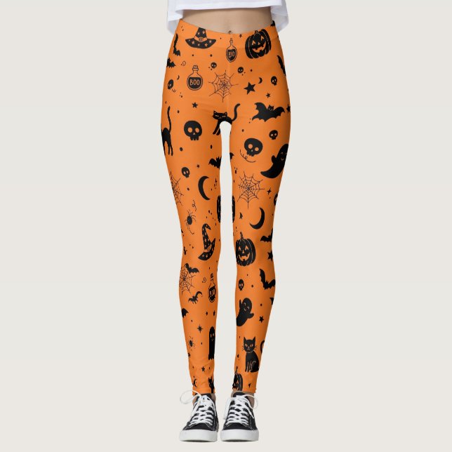 Leggings de Ícones Assustadores de Halloween (Frente)