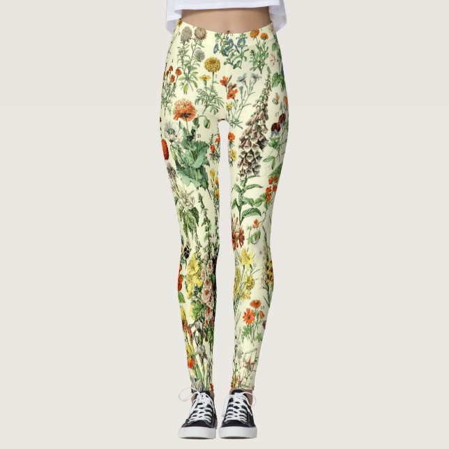 Leggings de Ilustração Botânica Antigas (Frente)