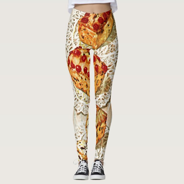 Leggings de ilustração do bolo de fruta de safra (Frente)