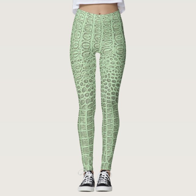 Leggings de Impressão de Alligador Verde e Calças  (Frente)