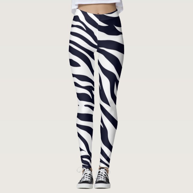 Leggings de impressão de animais brancos e negros, (Frente)