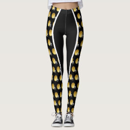 Leggings de Impressão de Capacetes Dourados de Fut