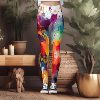 Leggings de Impressão de Cores Aquáticas, de cor d