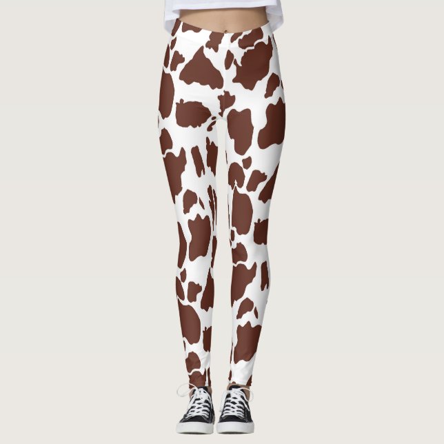 Leggings de Impressão de de Vaca Branca Marrom (Frente)