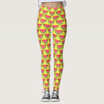 Leggings de impressão de melancia de frutado para<br><div class="desc">Leggings de impressão de melancia frutado para o verão. Design alegre com fatias frescas de melão. Padrão de fruta tropical com fundo amarelo ou de outra cor. Roupa divertida para mulheres. Excelente para yoga,  esportes e muito mais.</div>