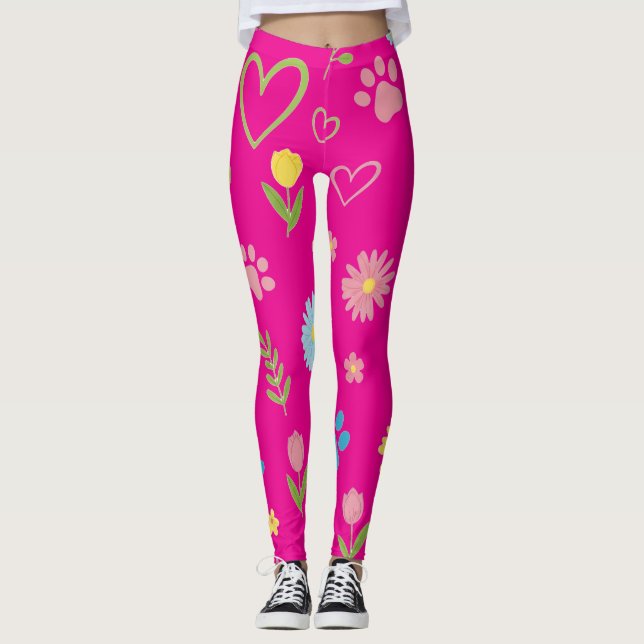 Leggings de impressão de pata floral (Frente)