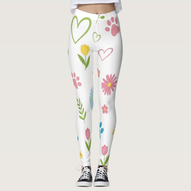 Leggings de impressão de pata floral (Frente)