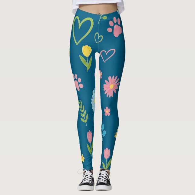 Leggings de impressão de pata floral (Frente)